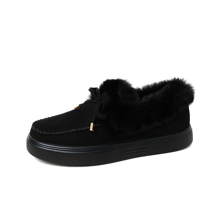 Damen Kuschel‑Mokassin‑Slipper mit hochfloriger Fellmanschette, dekorativer Steppnaht und leichtem Plateau‑Sohlenprofil Nord Taschen