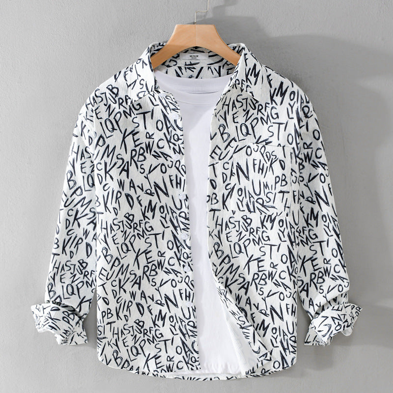 Herren Locker geschnittenes Langarm-Overshirt mit Allover-Letterprint und Brusttasche Nord Taschen