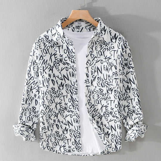 Herren Locker geschnittenes Langarm-Overshirt mit Allover-Letterprint und Brusttasche Nord Taschen