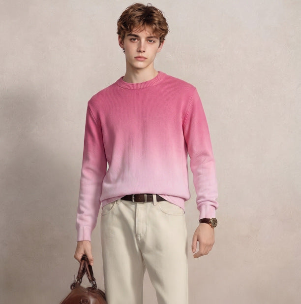 Herren Feinstrick-Pullover mit Dip-Dye-Effekt und Rundhalsausschnitt Nord Taschen