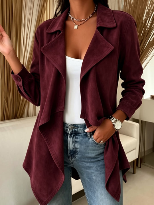 Damen Wasserfalljacke aus Veloursimitat mit asymmetrischem Saum Nord Taschen