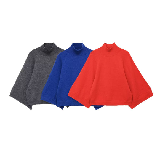 Damen Oversize Strickponcho mit Rollkragen und Raglanärmeln Nord Taschen