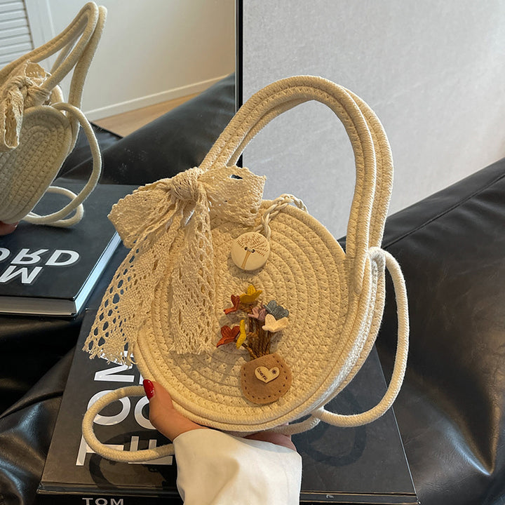 Damen Jute-Umhängetasche mit floralen Applikationen Nord Taschen