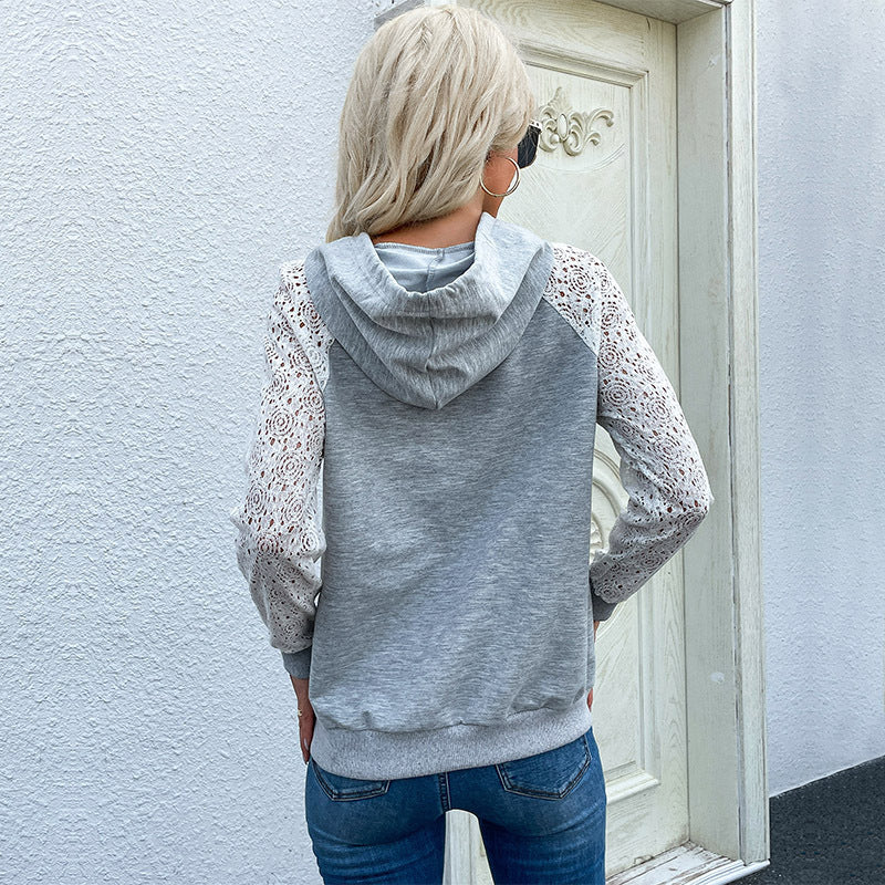 Damen modischer Kapuzenpullover mit Spitzenärmeln Nord Taschen