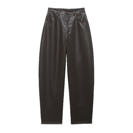 Damen Hochtaillierte Kunstlederhose mit weiter tapered Passform Nord Taschen