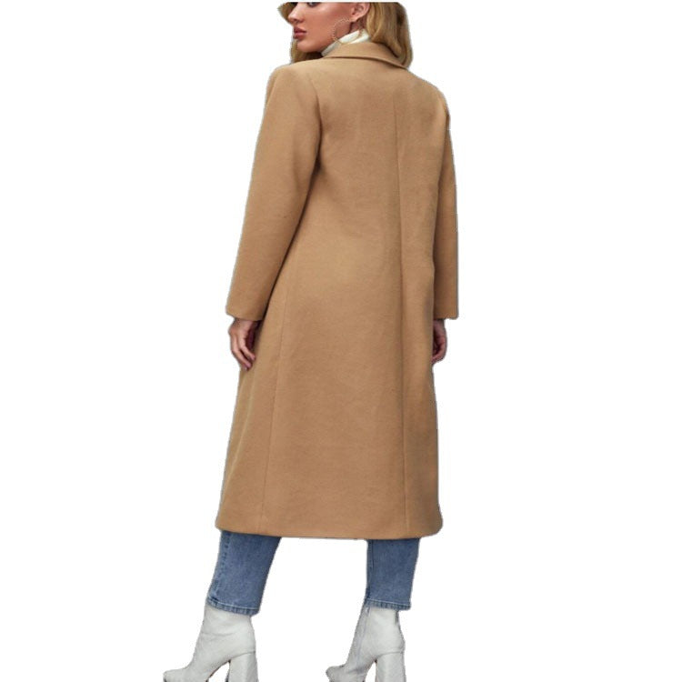 Damen Maxilanger Wollmix-Classiccoat mit minimalistischer Taillierung und verdeckter Knopfleiste Nord Taschen