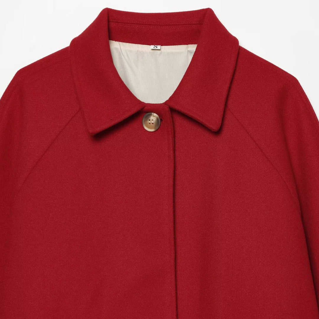 Damen Kurze Wollmix-Capejacke mit Raglanärmeln und Umschlagmanschetten Nord Taschen
