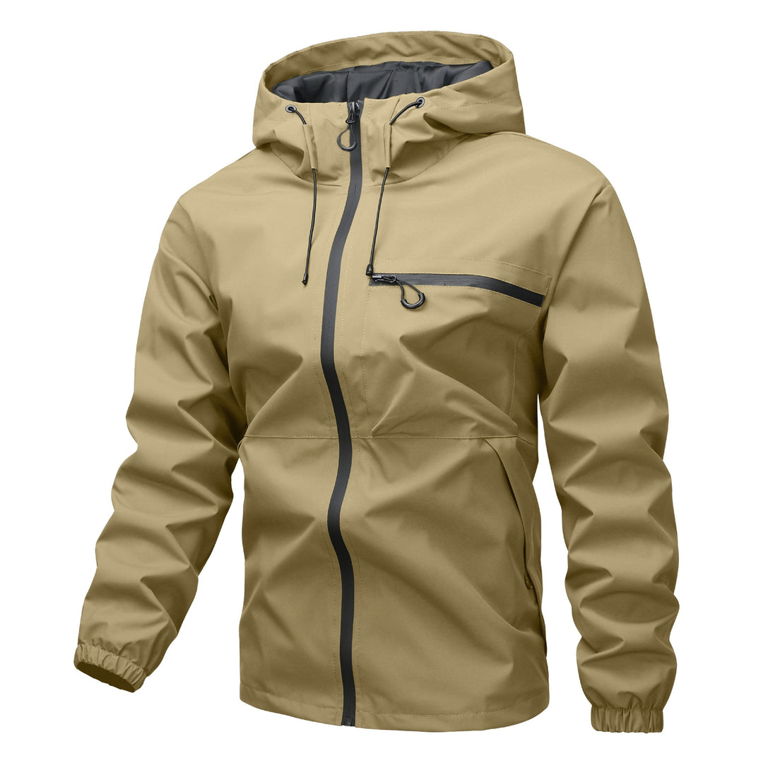 Herren Leichte dreilagige Softshell-Regenjacke mit verschweißten Reißverschlüssen, Kapuze und Brustreißverschluss Nord Taschen