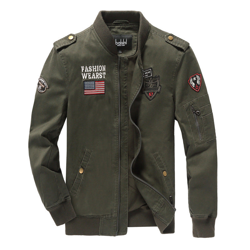 Herren  militärisch inspirierte Bomberjacke mit gestickten Patches, Ärmel-Tasche und elastischen Rippbündchen Nord Taschen