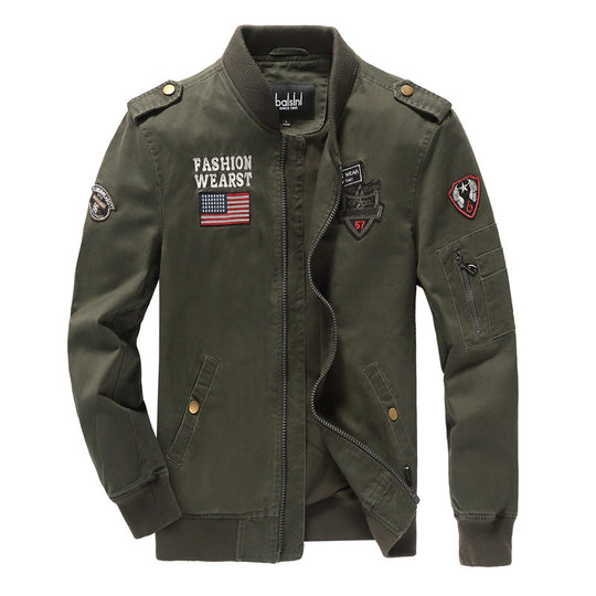 Herren  militärisch inspirierte Bomberjacke mit gestickten Patches, Ärmel-Tasche und elastischen Rippbündchen Nord Taschen