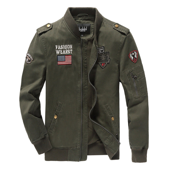 Herren  militärisch inspirierte Bomberjacke mit gestickten Patches, Ärmel-Tasche und elastischen Rippbündchen Nord Taschen
