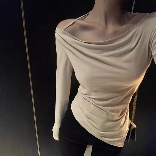 Damen schulterfreies Cowl-Longsleeve mit feinen Spaghettiträgern und sculptender Taillenpassform Nord Taschen
