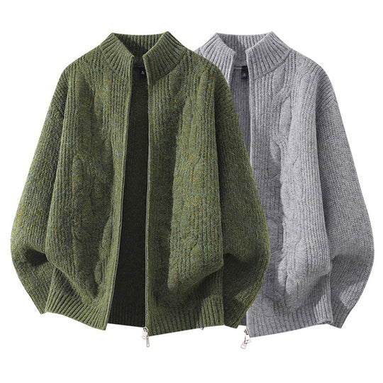 Damen Weicher Oversize‑Zopfmuster‑Cardigan mit Stehkragen & Zwei‑Wege‑Reißverschluss Nord Taschen