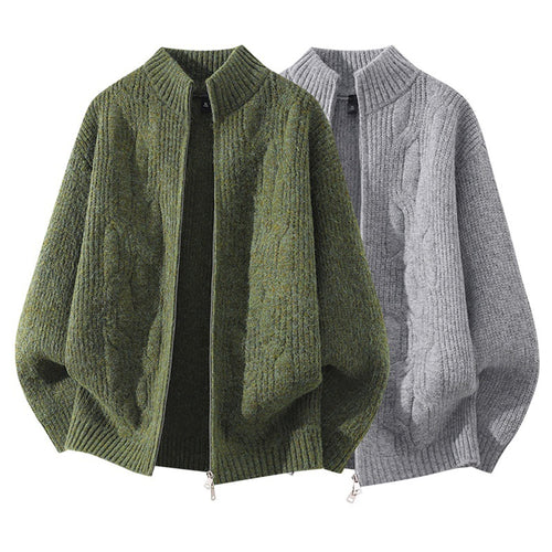 Damen Weicher Oversize‑Zopfmuster‑Cardigan mit Stehkragen & Zwei‑Wege‑Reißverschluss Nord Taschen