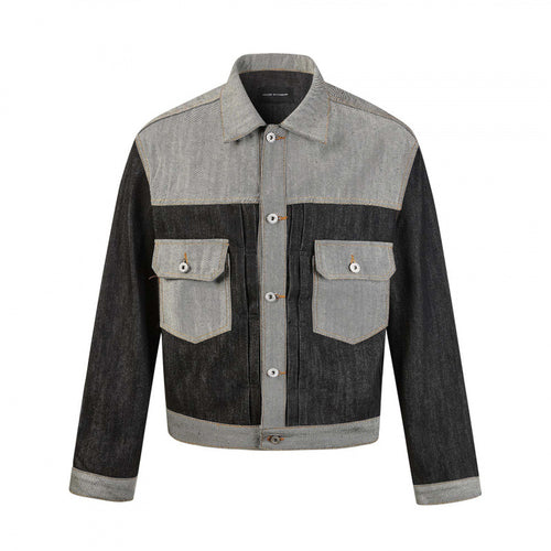 Herren Kurz geschnittene Patchwork-Denimjacke mit aufgesetzten Pattentaschen und konstruktiver Nahtführung Nord Taschen