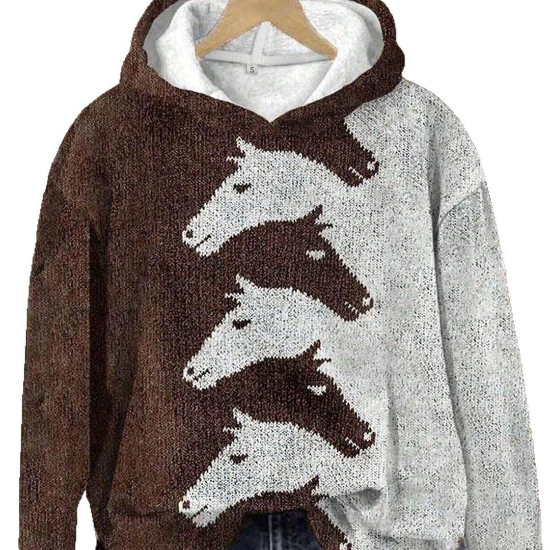 Damen Hoodie mit kreativem Pferdemuster & bequemer Passform