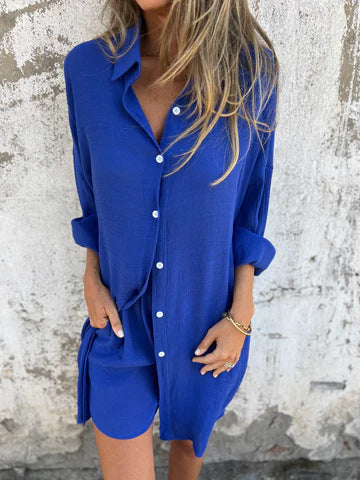 Damen Langärmlige Hemdbluse im Oversize-Stil mit Knopfleiste