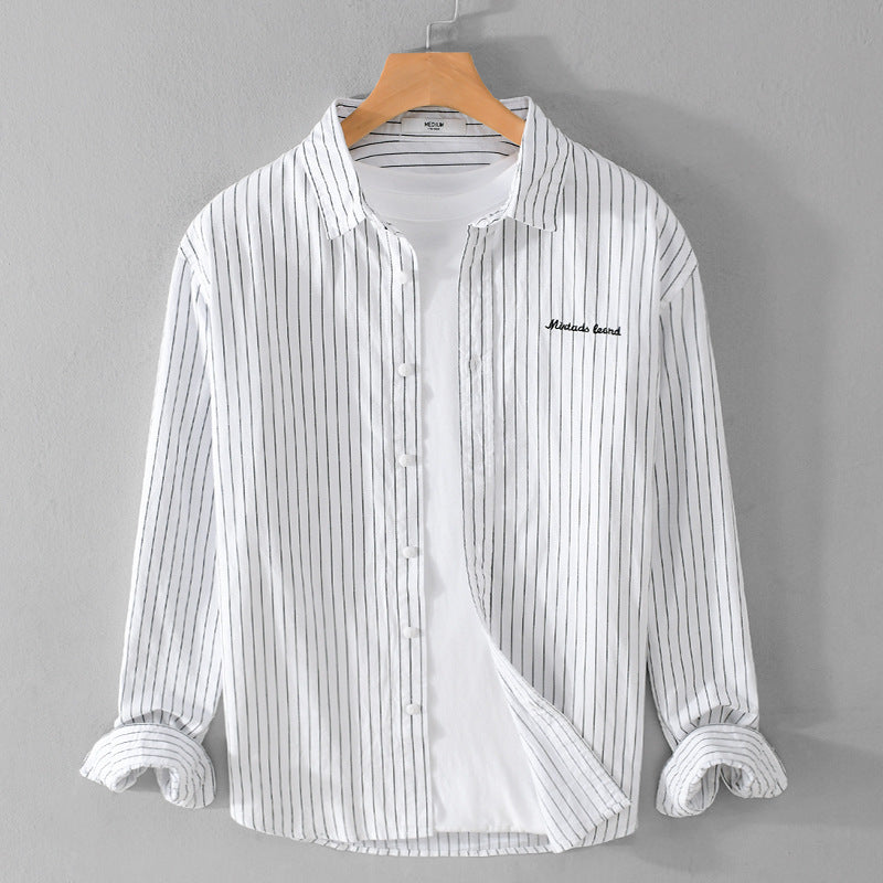 Herren Nadelstreifen-Lagenhemd im Overshirt-Stil mit dezenter Bruststickerei Nord Taschen