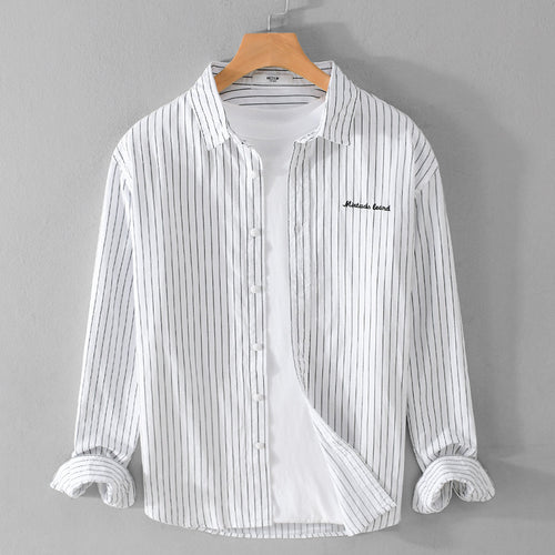 Herren Nadelstreifen-Lagenhemd im Overshirt-Stil mit dezenter Bruststickerei Nord Taschen