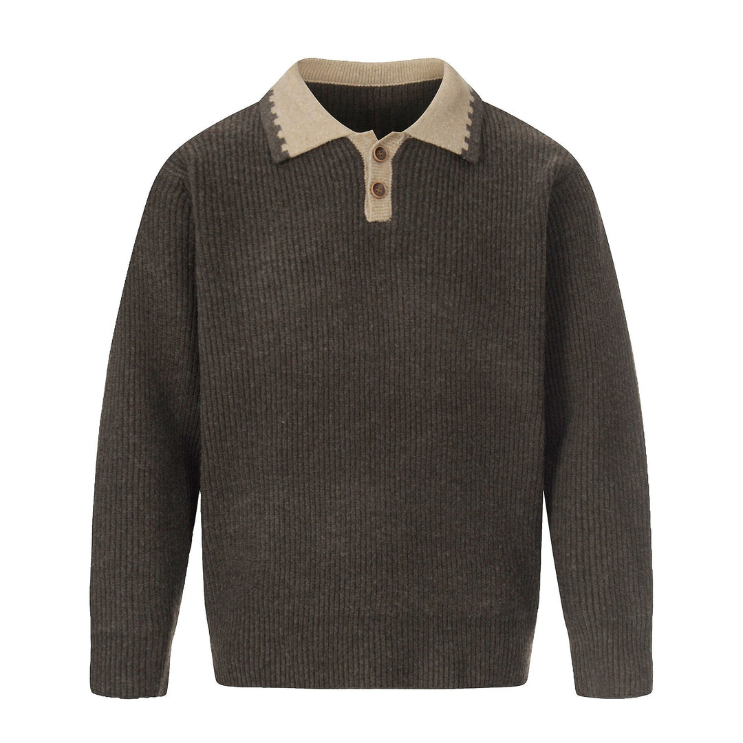 Herren Grobstrick-Polopullover mit Kontrastkragen und Halbknopfleiste Nord Taschen