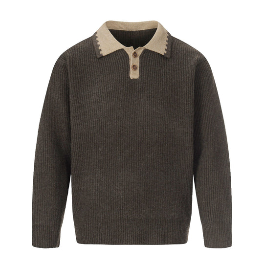 Herren Grobstrick-Polopullover mit Kontrastkragen und Halbknopfleiste Nord Taschen