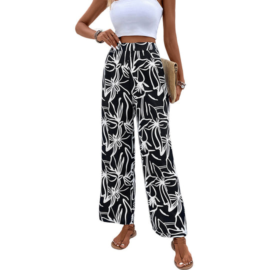Damen Hochtaillierte Weite Hose mit floralem Muster Nord Taschen