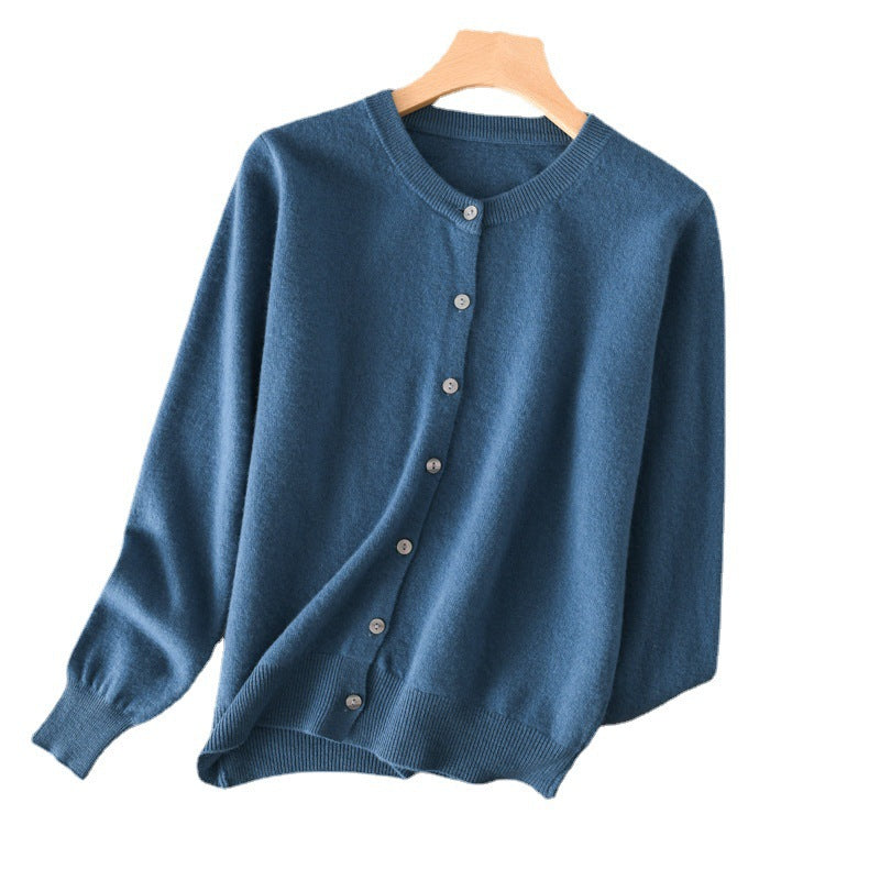 Damen Leichter Rundhals-Knopfcardigan in Kaschmiroptik mit feiner Rippkante und lässiger Silhouette Nord Taschen