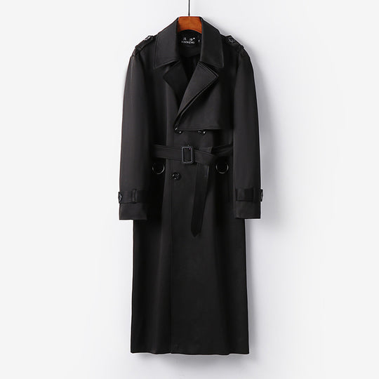 Herren Eleganter knöchellanger Trenchcoat mit verdeckter Knopfleiste und Taillengürtel Nord Taschen