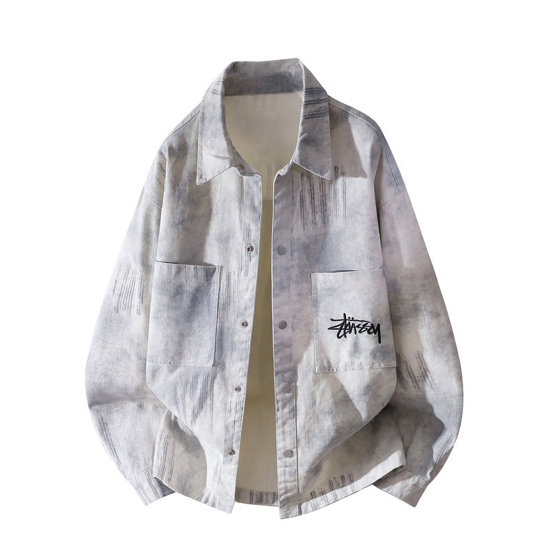 [Herren] Oversize-Hemdjacke mit Allover-Fade-Print, Druckknopfverschluss & aufgesetzten Brusttaschen Nord Taschen