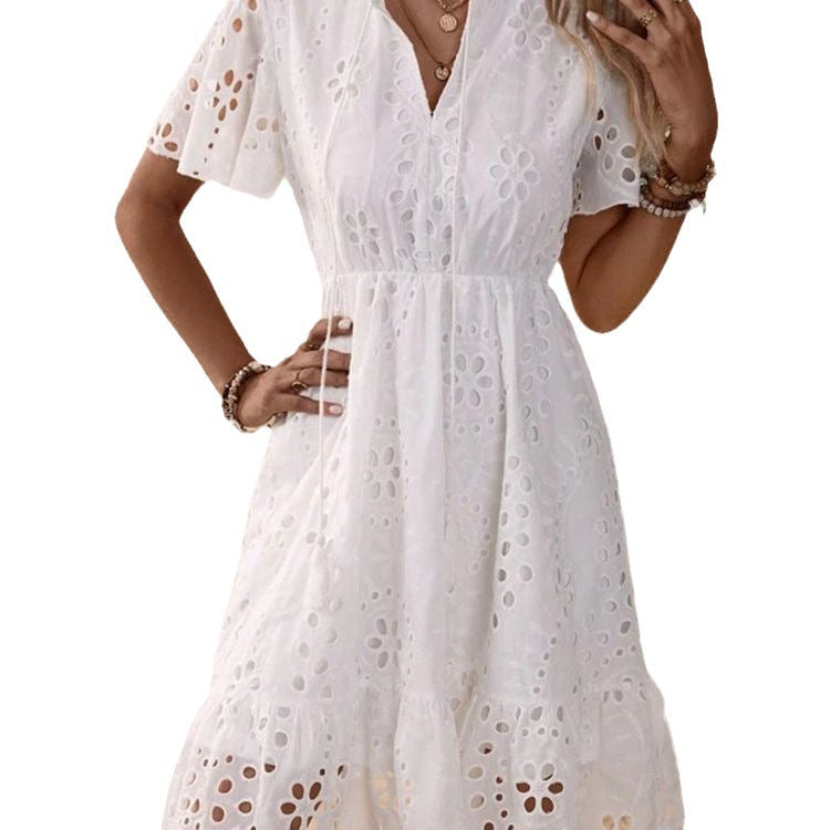 Damen Freizeitkleid mit Lochmuster und lockerer Passform