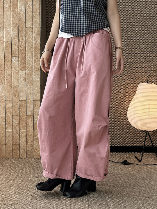 Damen Weite High‑Waist Baumwollhose mit Tunnelzug und Umschlagsaum Nord Taschen