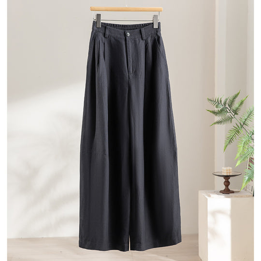 Damen weite Leinenoptik-Hose mit hoher Taille, Bügelfalte und elastischem Rückenteil Nord Taschen