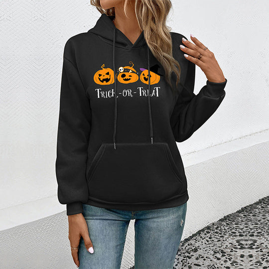 Damen Hoodie mit Halloween-Kürbisprint, Kapuze und Kängurutasche Nord Taschen