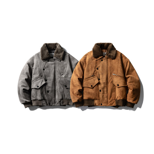 Herren Wattierter Fliegerblouson mit Kunstfellkragen, Velours‑Suede Optik und Utility‑Taschen Nord Taschen