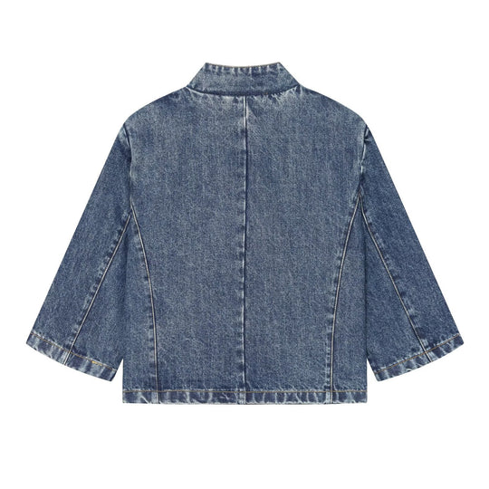 Damen Kurzjacke aus Denim im Boxy-Schnitt mit Stehkragen Nord Taschen