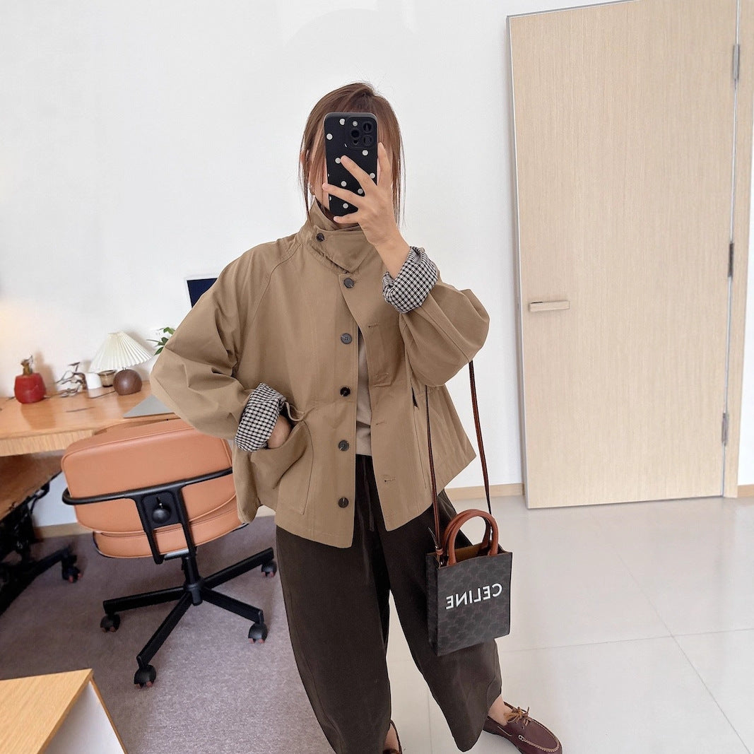 Damen Kurzjacke im Worker-Stil mit Cordkragen und aufgesetzten Pattentaschen Nord Taschen
