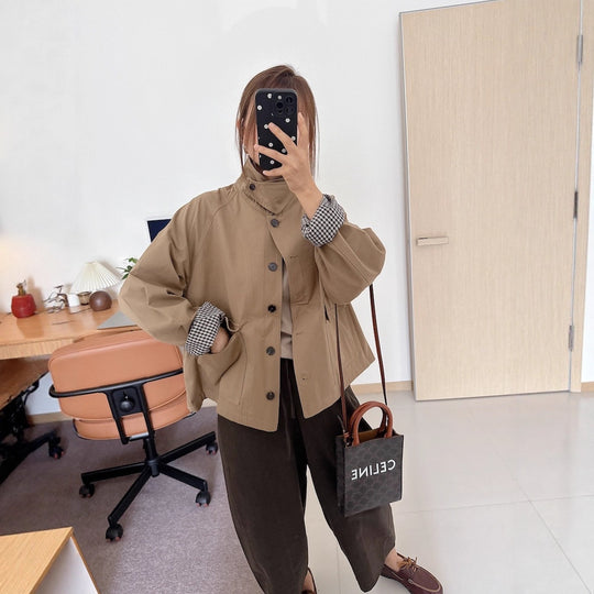 Damen Kurzjacke im Worker-Stil mit Cordkragen und aufgesetzten Pattentaschen Nord Taschen