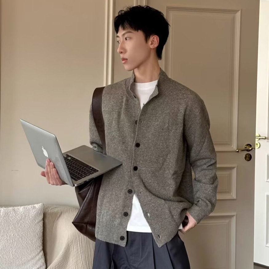 Herren Gemütlicher Strickpullover mit Knopfleiste Nord Taschen