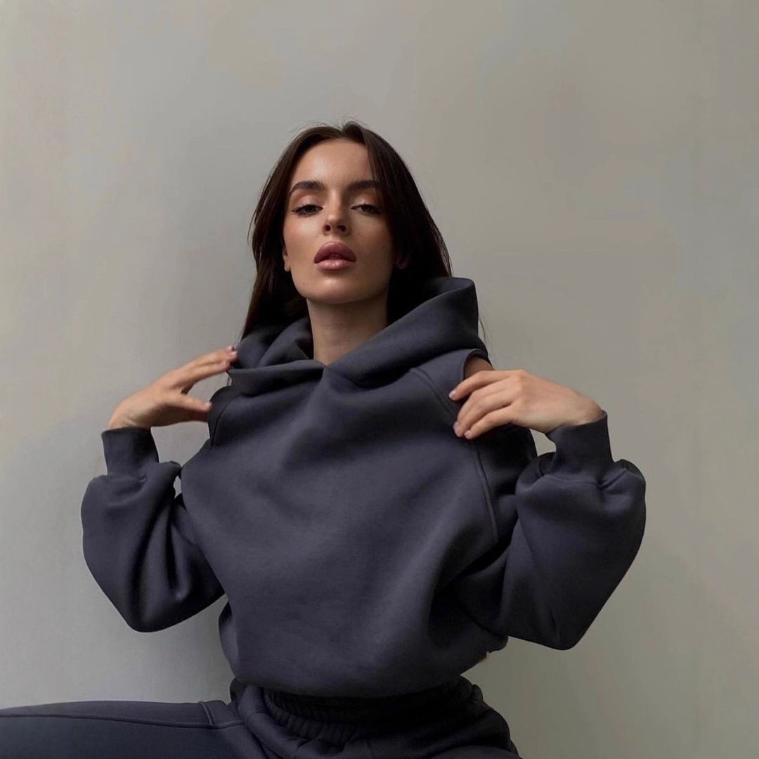 Damen Lässiges zweiteiliges Loungewear-Set mit Schulter-Cutouts und Stehkragen Nord Taschen
