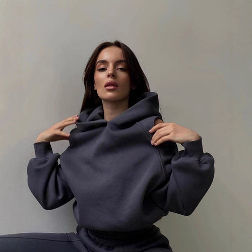 Damen Lässiges zweiteiliges Loungewear-Set mit Schulter-Cutouts und Stehkragen Nord Taschen