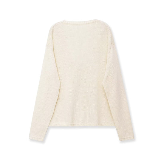 Damen Grobstrickpullover mit tiefem V-Ausschnitt und Oversize-Schnitt Nord Taschen