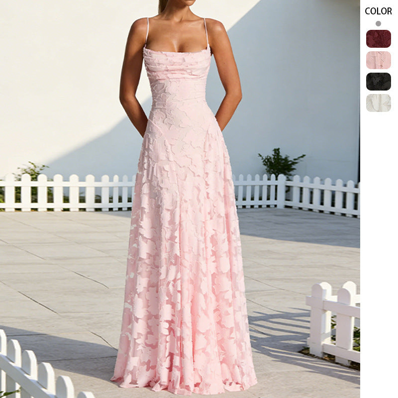 Damen Elegantes Maxikleid mit floralem Spitze-Design und verstellbaren Spaghettiträgern