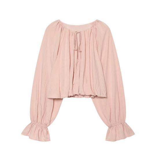 Damen Carmen-Cropped-Bluse mit Tunnelzugkragen, gerafftem Saum und Ballonärmeln Nord Taschen