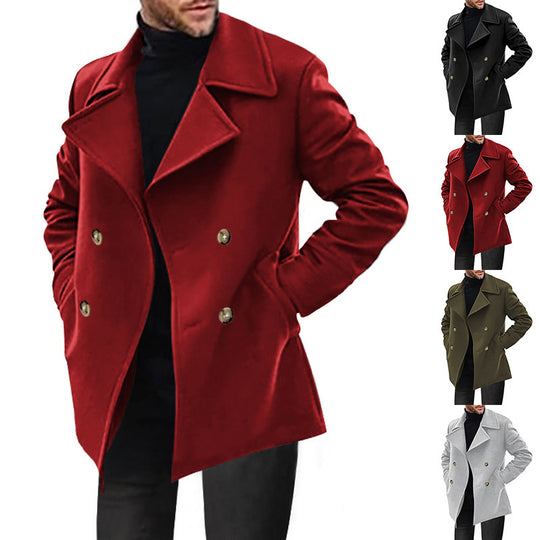 Herren Zweireihiger taillierter Peacoat mit breitem Revers und Eingrifftaschen Nord Taschen