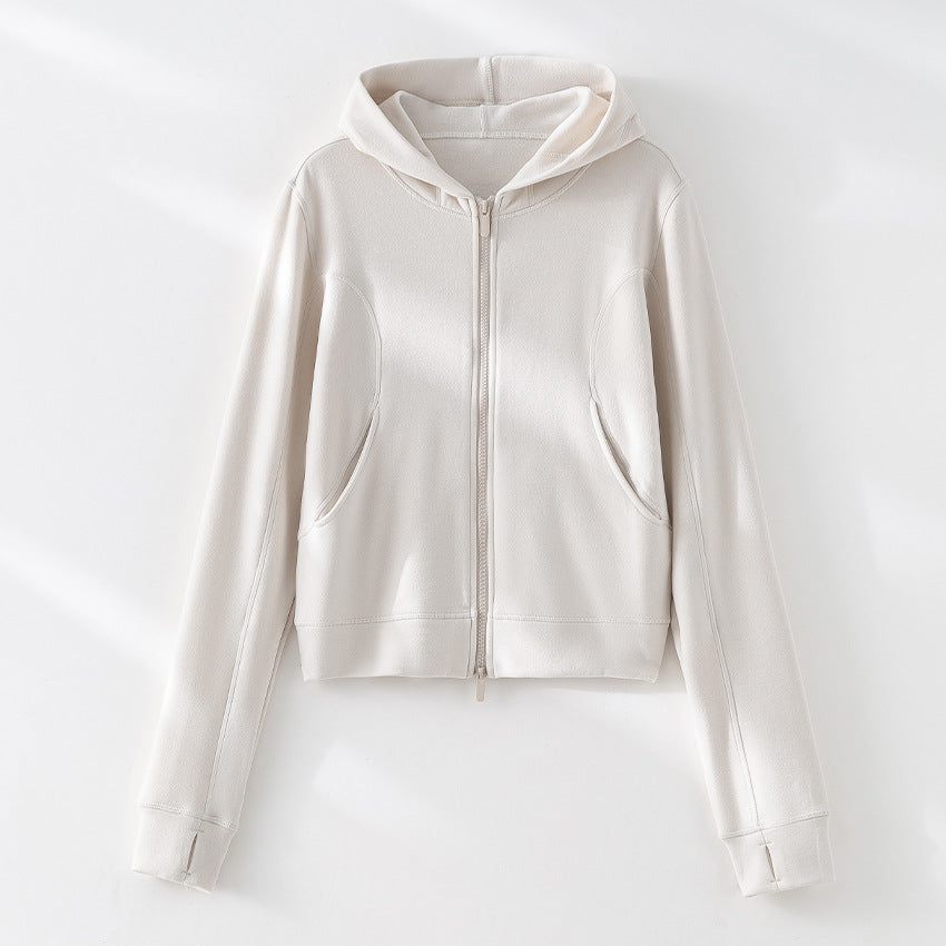 Damen Cropped Kapuzenjacke mit Reißverschluss und konturierten Eingrifftaschen Nord Taschen