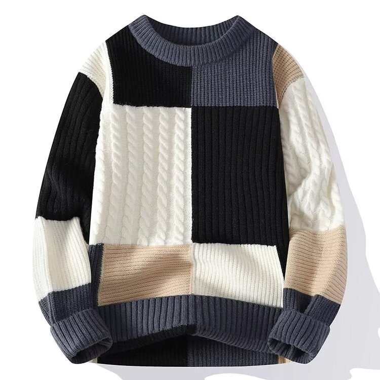 Damen Modischer grob gestrickter Pullover mit modernen Farbblock-Design Nord Taschen