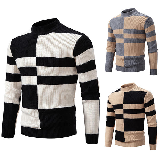 Herren Strukturierter Mockneck-Strickpullover mit asymmetrischem Blockmuster Nord Taschen
