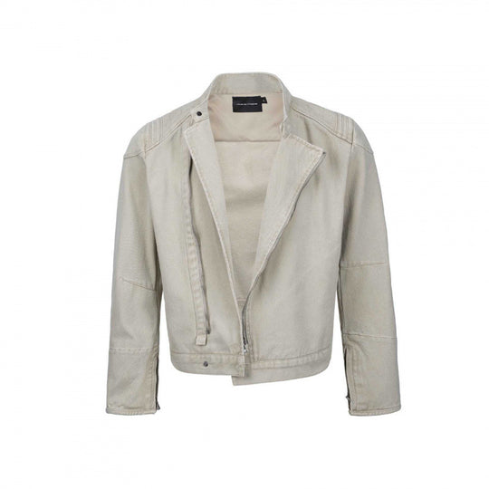 Herren Asymmetrische Kurzjacke im Biker-Stil mit Stehkragen und schrägem Metallreißverschluss Nord Taschen