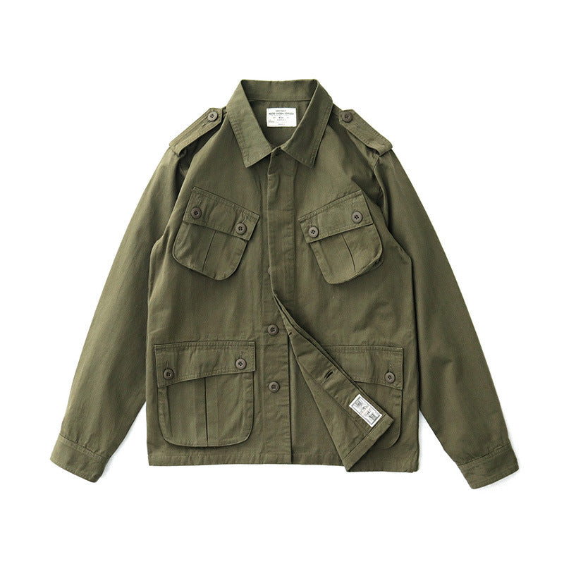 Herren Militärinspirierte Feldjacke mit aufgesetzten Pattentaschen und Schulterklappen Nord Taschen