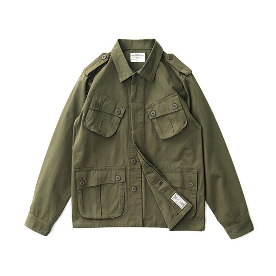 Herren Militärinspirierte Feldjacke mit aufgesetzten Pattentaschen und Schulterklappen Nord Taschen